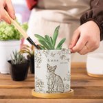 Personalised Toile De Jouy Flower Pet Photo Ceramic Planter Pot with Name Drainage Hole and Bamboo Base Loss of Pet Memorial Gift for Pet Owner