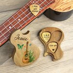 Personalised Guitar Birth Flower Butterfly Wooden Guitar Name Picks Storage Box with 3 Picks Birthday Gift for Music Lovers Guitarists