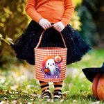 Personalized Cute Pumpkin Magic Hat Ghost Checkered Candy Bucket with Name Halloween Party Gift for Children