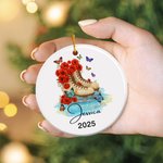 Personalized Birth Flower Ice Skates Ceramic Ornament with Name and Year Christmas Gift for Women Figure Skating Enthusiasts