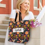 Personalized Folk Art Flower Large Tote Bag with Name Travel Daily Use Birthday Anniversary Gift for Women Friends