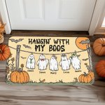 Personalized Hanging With My Boos Cute Ghost Pumpkin Doormat with 1-6 Names Home Decoration Halloween Gift for Family Friends