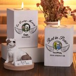 Personalizado Paw Angel Wings Pet Foto Portavelas de madera con el título Nombre y Año Pérdida de la mascota Simpatía Memorial Gift for Pet Owner