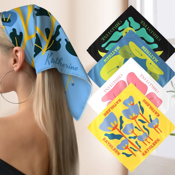 Gepersonaliseerde Abstracte Bloemsierkunst Zijden Sjaal met Naam Dagelijks Feestgunst Verjaardagsgeschenk voor Vrouwen