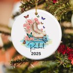 Personalized Birth Flower Ice Skates Ceramic Ornament with Name and Year Christmas Gift for Women Figure Skating Enthusiasts