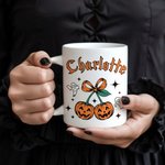 Personalized Cherry Pumpkin 11 oz 15 oz Ceramic Mug with Name Daily Use Halloween Decorations Gift for Family Friends