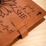 Personalized Bible Verse Sunflower Portable A5 PU Leather Notebook Cover with Text and Pocket Birthday Christian Inspirational Gift for Women