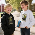 Personalisierte Dinosaurier Grid Truck Multicolor T-Shirt Sweatshirt Hoodie mit Note und Name zurück zu Schule Geburtstag Geschenk für Jungen Mädchen