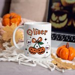 Personalized Cherry Pumpkin 11 oz 15 oz Ceramic Mug with Name Daily Use Halloween Decorations Gift for Family Friends