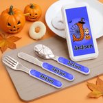 Personalized Cute Cartoon Character Spider Web Kid's Fork Spoon Knife 3 Pcs Cutlery Set with Name Halloween Party Gift for Children