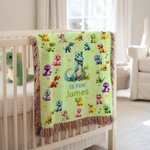 Personalized Dinosaur Fantasy Unicorn Excavator Soft Tassel Blanket with Name Birthday Anniversary Gift for Family Friends