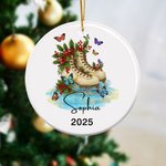 Personalized Birth Flower Ice Skates Ceramic Ornament with Name and Year Christmas Gift for Women Figure Skating Enthusiasts