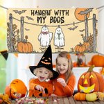 Personalized Cute Bat Pumpkin Ghost Banner with 1-6 Names Halloween Party Gift for Family Friends