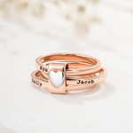 Personalized Sterling Silver Heart Women Stacking Rings with Engraved 2-7 Names Family Jewelry Mother's Day Birthday Gift for Mom Grandma
