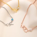 Personalized Tiny Interlocking Letter Pendant Necklace with Birthstone Anniversary Birthday Gift for Women