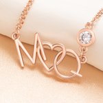 Personalized Tiny Interlocking Letter Pendant Necklace with Birthstone Anniversary Birthday Gift for Women