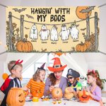 Personalized Cute Bat Pumpkin Ghost Banner with 1-6 Names Halloween Party Gift for Family Friends