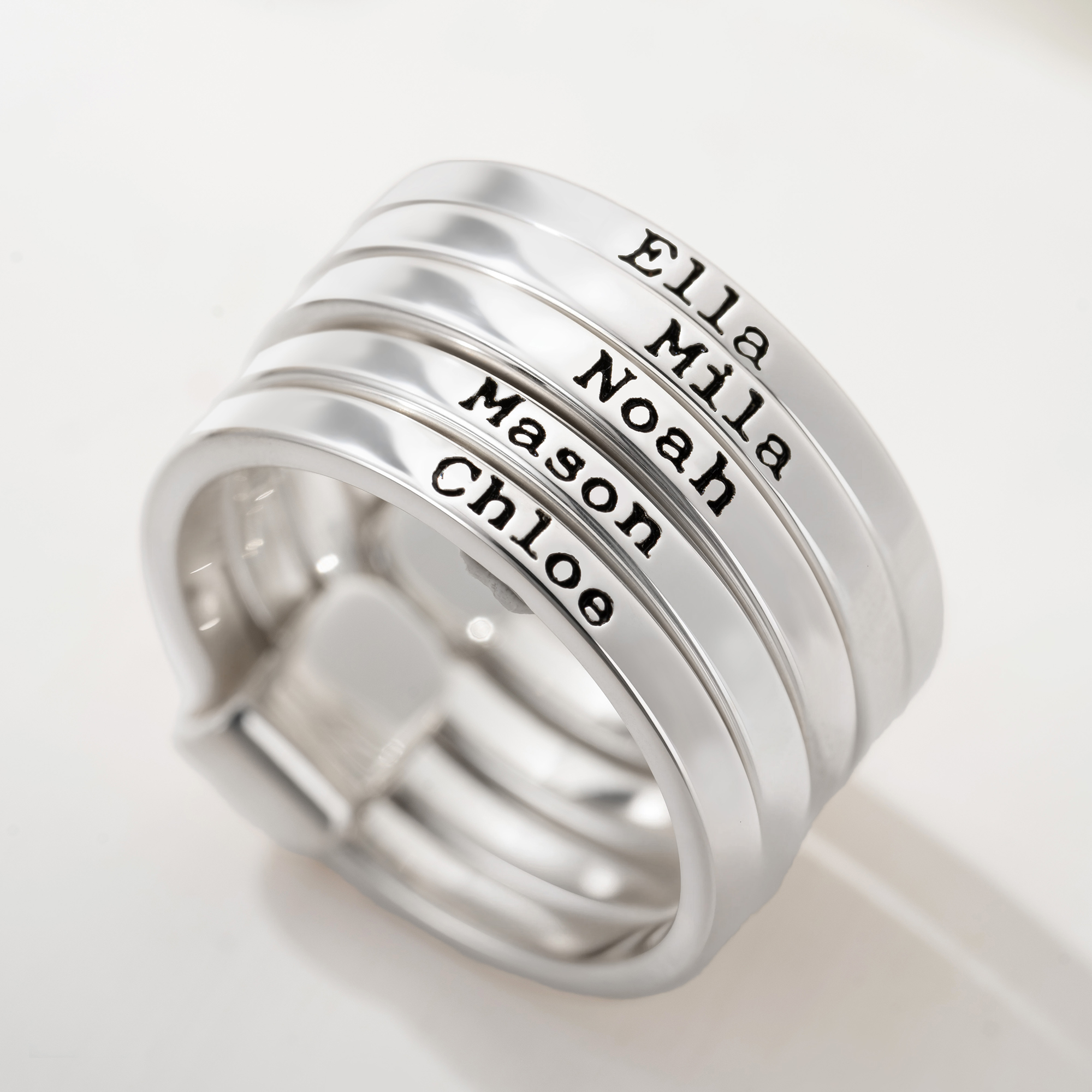 Personalized Name Rings Stackable Personalized Sterling Silver Name Stacking Rings - Engraved 2-7 Bands ...