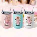 Personalisierte Cartoon Pyjama Mädchen Name 10 oz Lowball isoliert Becher mit Flip-Deckel und Stroh Jahrestag Geburtstag Geschenk für Frauen