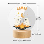 Personalized Cute Ghost Halloween Acrylic Night Light with Wooden Base and Text Halloween Gift for Friend Family