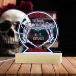 Personalized Till Death Do Us Part Skeleton Hands Acrylic LED Night Light with Wooden Base and Initials Halloween Anniversary Gift for Couples