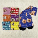 Personalized Multicolor Cute Dog Cat Face Photo Mid-calf Socks with Name Set of 3 Daily Use Birthday Christmas Gift for Pet Lovers Family Friends
