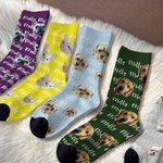 Personalized Multicolor Cute Dog Cat Face Photo Mid-calf Socks with Name Set of 3 Daily Use Birthday Christmas Gift for Pet Lovers Family Friends