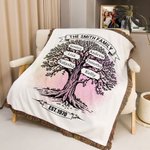 Personalized Family Tree Tassel Soft Blanket with Name Year and Text Birthday Anniversary Gift for Family