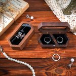 Personalized Flower Long Hexagon Wooden Ring Box with Name and Double Slots Wedding Engagement Proposal Keepsake Gift for Newlyweds