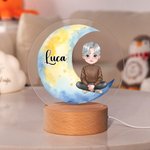 Veilleuse LED personnalisée avec nom et socle en bois Décoration de chambre Anniversaire Cadeau de pendaison de crémaillère pour la famille