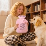 Personalised Embroidered Pet Photo Hot Water Bottle with Name and Soft Cover Winter Essential Birthday Christmas Gift for Pet Lover Family Friend