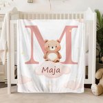 Personlig mjuk pläd med söta djur och moln med initial och namn perfekt födelsedagspresent för pojke och flicka inredning för barnrum