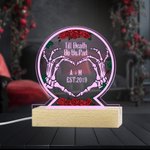 Personalized Till Death Do Us Part Skeleton Hands Acrylic LED Night Light with Wooden Base and Initials Halloween Anniversary Gift for Couples