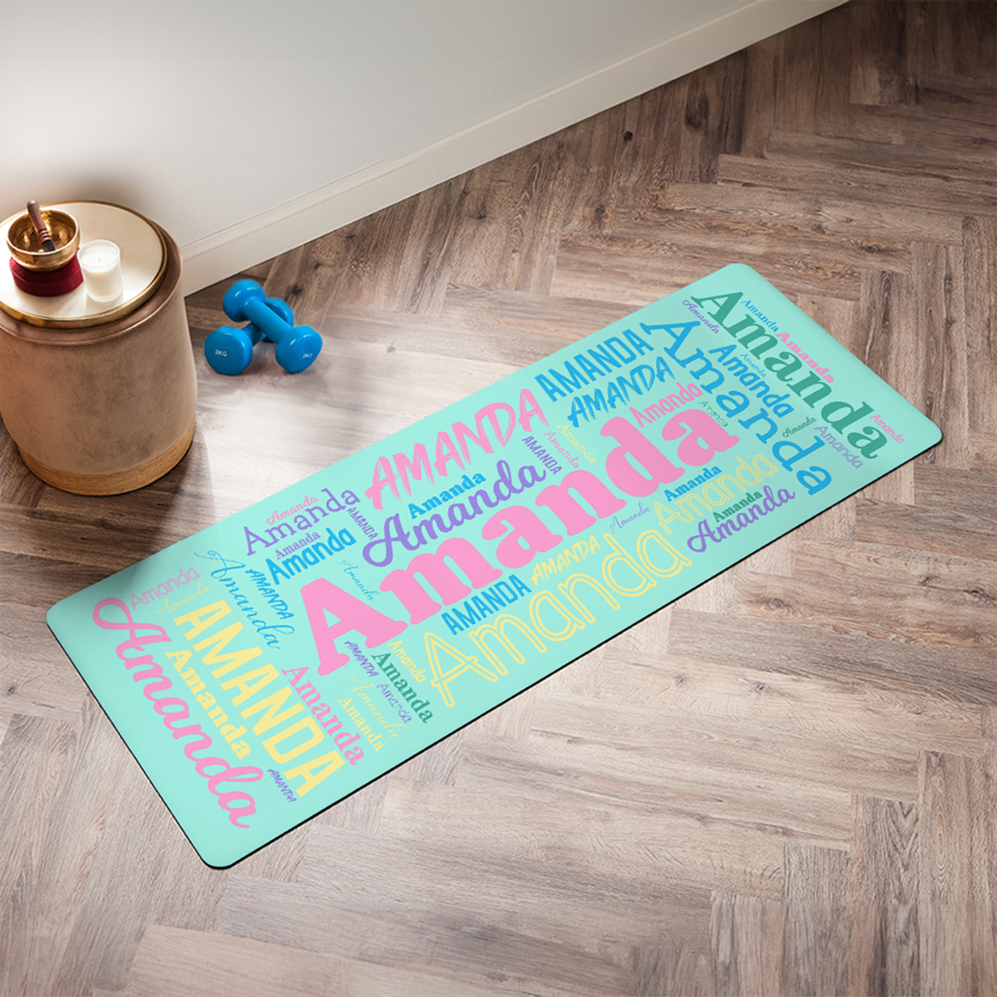 Tapis de yoga anti-dérapant avec nom et nuage de mots personnalisé Accessoires de sport et de fitness Cadeau d'anniversaire pour les amateurs de yoga Femmes