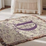 Personalized Rustic Flower Toile De Jouy Soft Tassel Blanket with Name and Initial Daily Use Home Decor Birthday Anniversary Gift for Family Friend