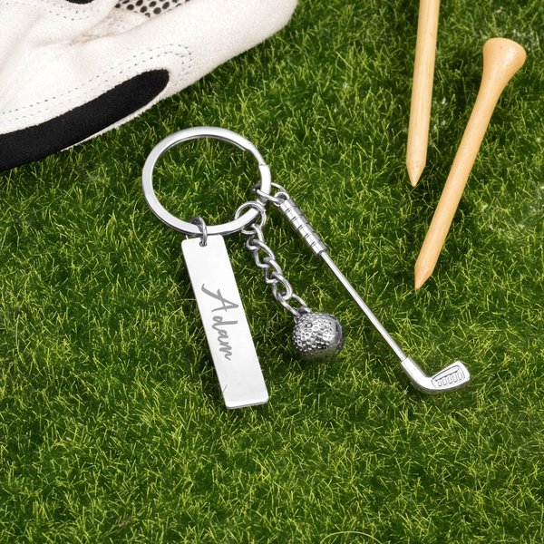 Gepersonaliseerde Golfbal Clubs Sleutelhanger Taslabel met Gegraveerde Naam Verjaardag Jubileum of Clubcadeau voor Golfliefhebbers
