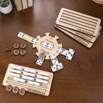 Personalized Wooden Mexican Train Domino Hub and Holder Set with Engraved Text Family Game Night Birthday Gift for Family Friend