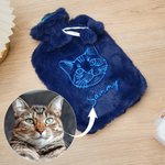 Personalised Embroidered Pet Photo Hot Water Bottle with Name and Soft Cover Winter Essential Birthday Christmas Gift for Pet Lover Family Friend