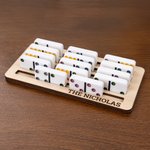 Personalized Wooden Mexican Train Domino Hub and Holder Set with Engraved Text Family Game Night Birthday Gift for Family Friend