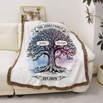 Personalized Family Tree Tassel Soft Blanket with Name Year and Text Birthday Anniversary Gift for Family