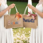 Personalised Embroidered Name Jute Tote Bag with Ribbon Wedding Bridal Shower Birthday Gift for Brides Bridesmaids Women