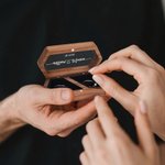 Personalized Flower Long Hexagon Wooden Ring Box with Name and Double Slots Wedding Engagement Proposal Keepsake Gift for Newlyweds