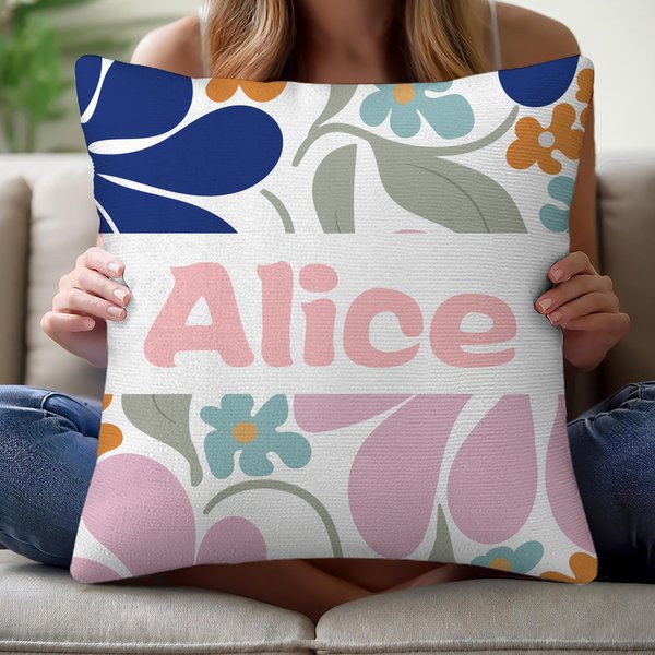 Personlig blommig mjuk kuddfodral med namn för hemmet perfekt födelsedagspresent till kvinna eller vän