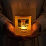 Tarro de vela personalizado con foto de mascota, nombre, vela LED y tapa de madera Regalo conmemorativo por la pérdida de una mascota