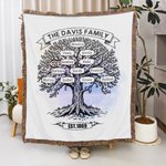Personalized Family Tree Tassel Soft Blanket with Name Year and Text Birthday Anniversary Gift for Family