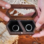 Personalized Flower Long Hexagon Wooden Ring Box with Name and Double Slots Wedding Engagement Proposal Keepsake Gift for Newlyweds