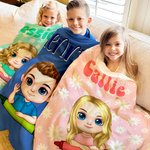 Personalized Daisy Cute Cartoon Character Soft Throw Blanket with Name Birthday Christmas Gift for Boys Girls