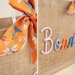 Personalised Embroidered Name Jute Tote Bag with Ribbon Wedding Bridal Shower Birthday Gift for Brides Bridesmaids Women