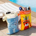 Personalized Cute Cartoon Animal Waterproof Zip Pouch Storage Bag with Embroidered Name Beach Party Birthday Gift for Kids