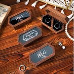 Personalized Flower Long Hexagon Wooden Ring Box with Name and Double Slots Wedding Engagement Proposal Keepsake Gift for Newlyweds